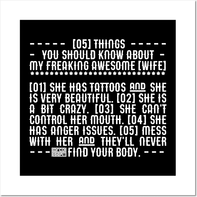 White 5 Things My Awesome Wife Pride Proud Husband Wall Art by porcodiseno